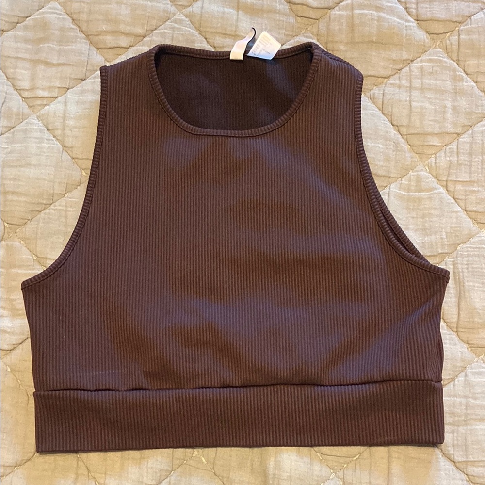 H&M Brown Sleeveless Fitted Crop Tank Top
